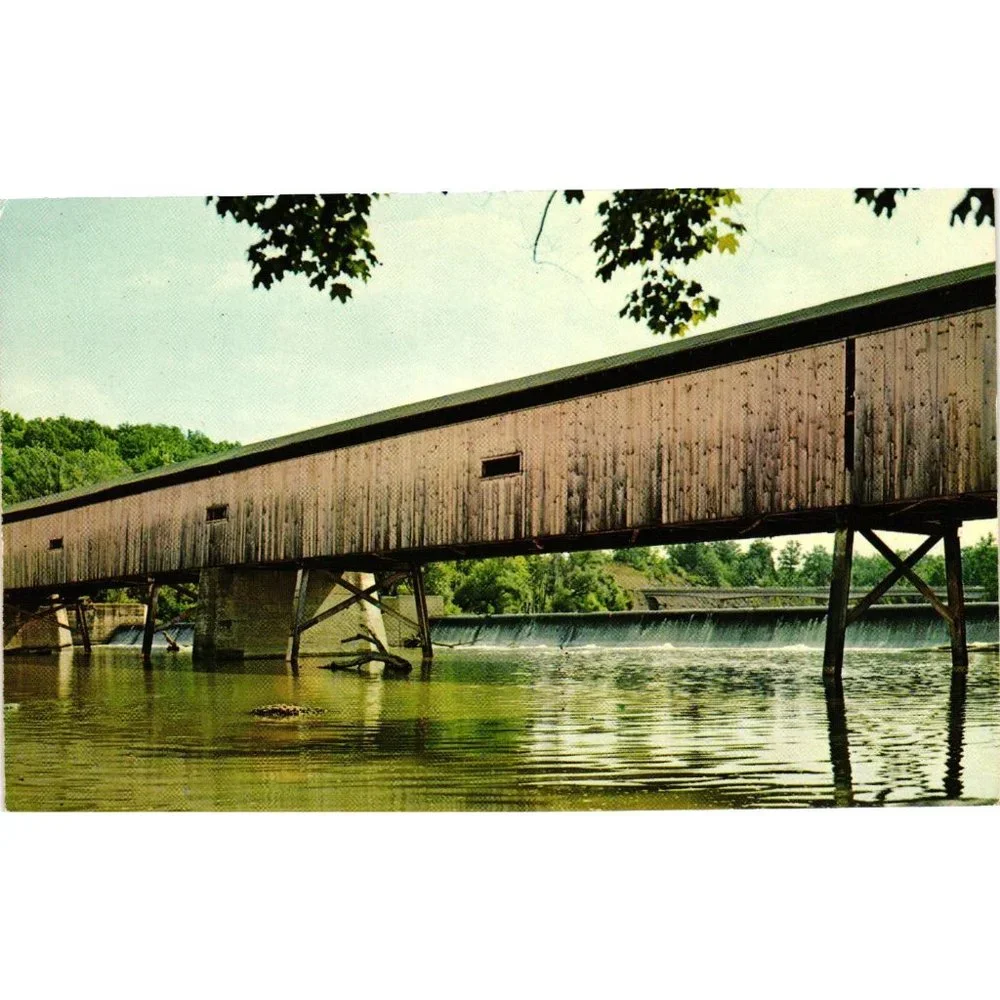 Covered Bridge Harpersfield Ohio Postcard Travel Souvenir Unposted Vintage